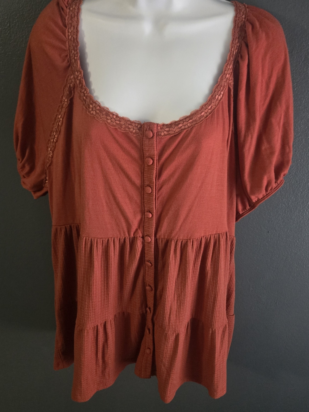 Torrid Rust Peasant 70s Western Boho Moody Grunge Cottagecore Blouse 3X